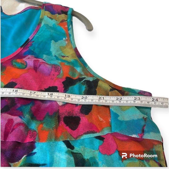 Fashion Bug tank top size 2X teal printed front with ruffled layers - Picture 7 of 8